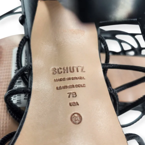 Schutz Heyde Black Leather Strappy Wrap Around & Tie Open-Toe High Heel Sandals - Picture 9 of 11